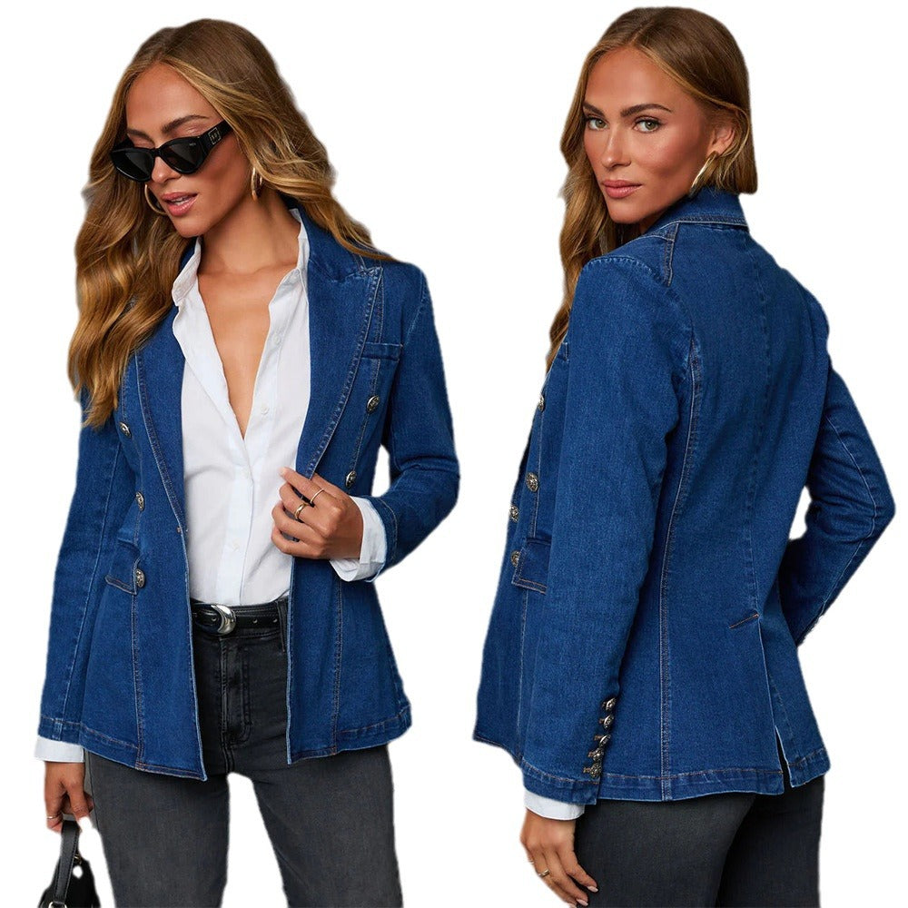 Women's Fashion Leisure Washed-out Blue Denim Jackets