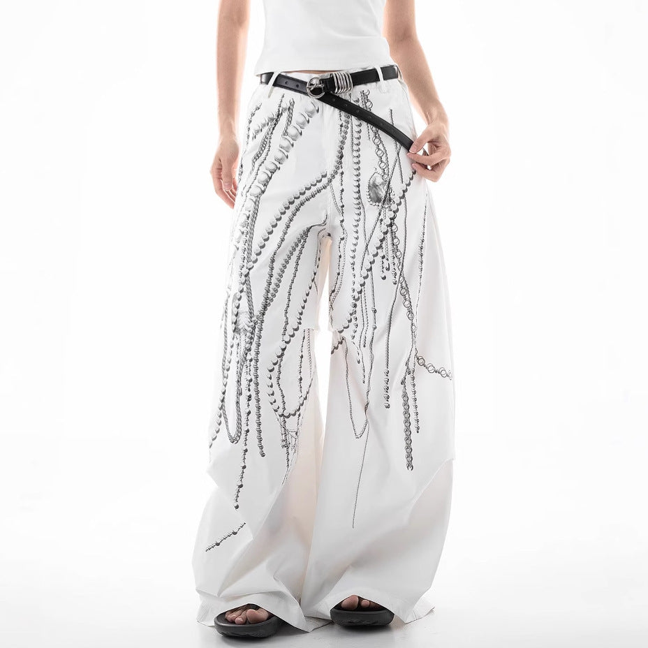 Women's Design Pearl Floral Print Casual Autumn High Pants