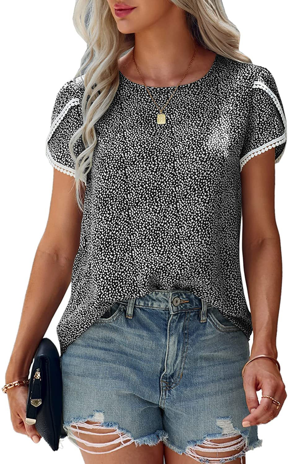 Women's Lace Patchwork Short-sleeved T-shirt Bottoming Shirt Blouses