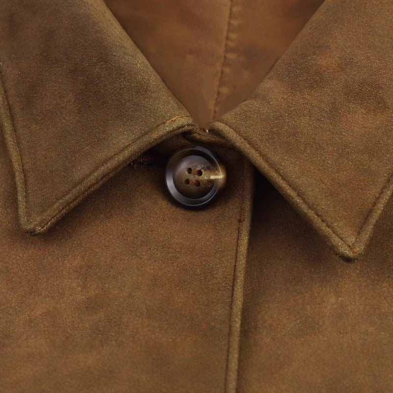 Women's Suede Effect Lapel Long Sleeve Jackets