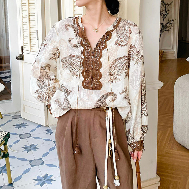 Women's Autumn Silk Linen Shirt Long-sleeved Design Tops