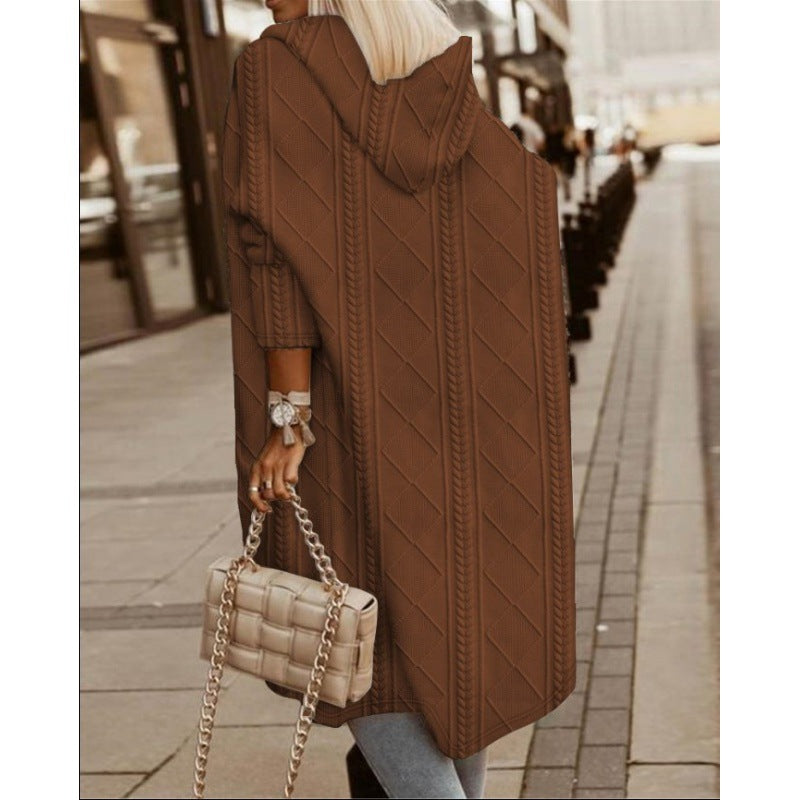 Women's Twisted Texture Hooded Mid-length Trench Coats