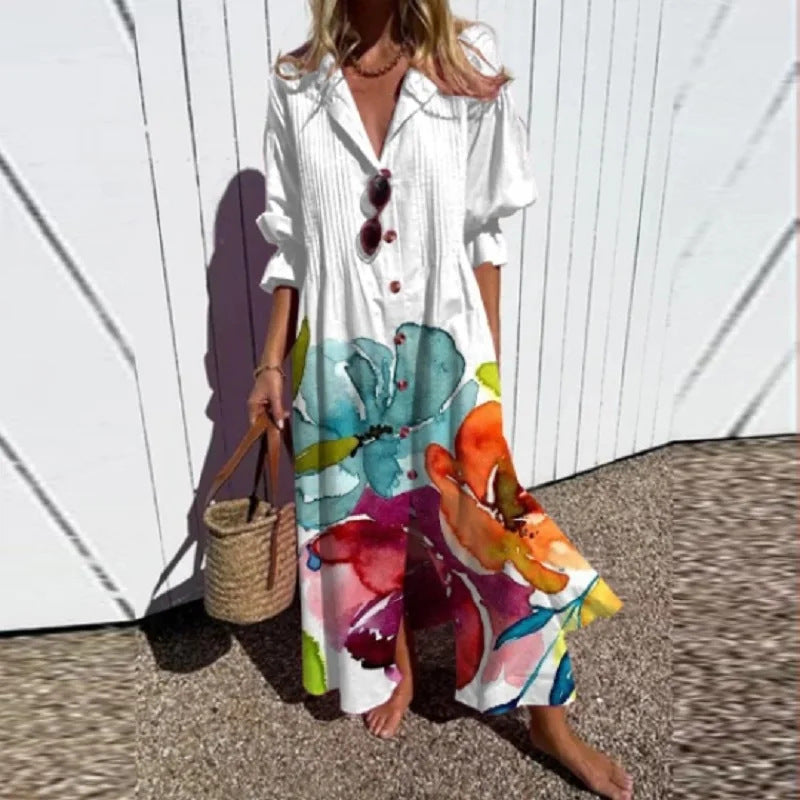 Women's Pleated Print Temperament Commute Dress Dresses