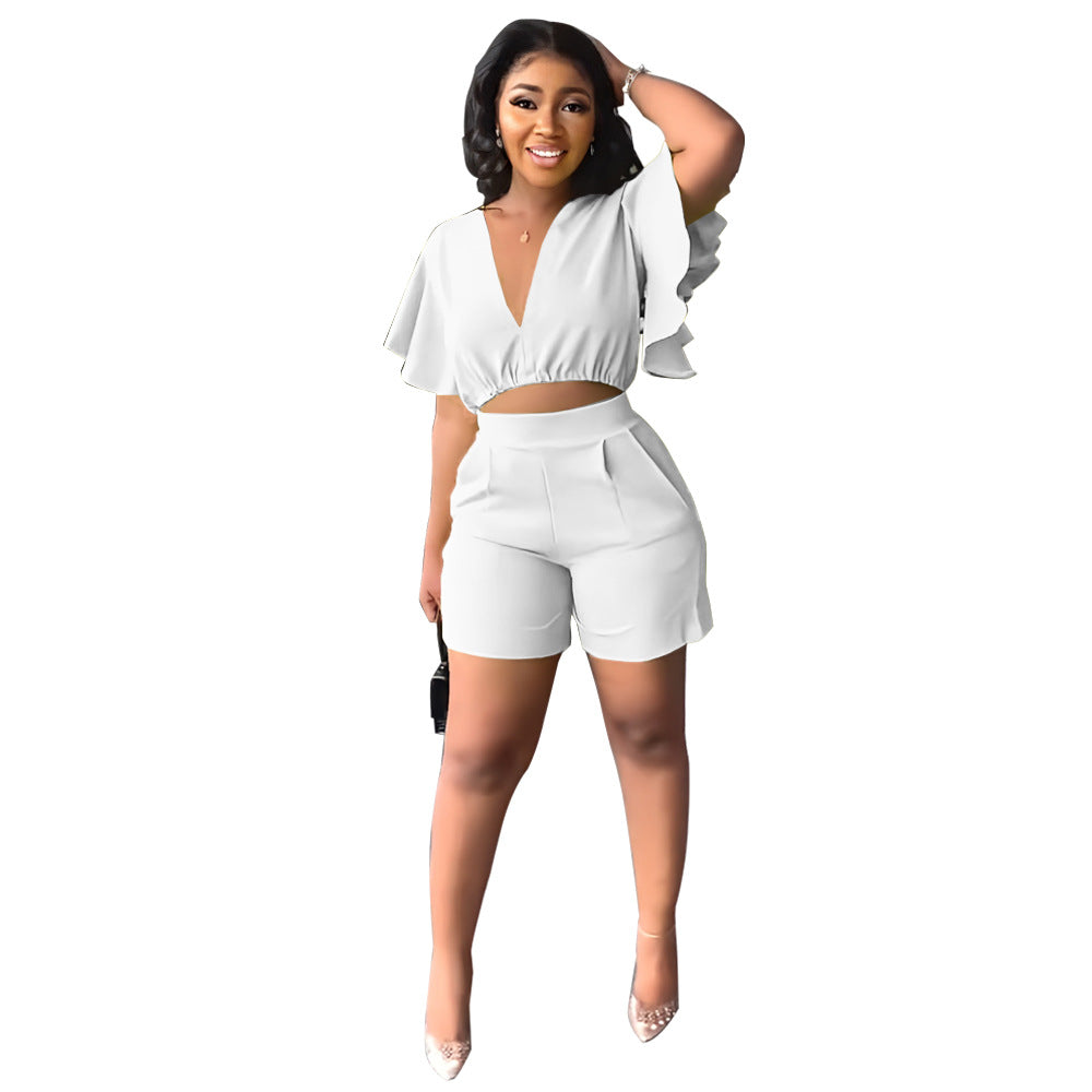 Cool Ruffled Casual Summer Two-piece Set Suits