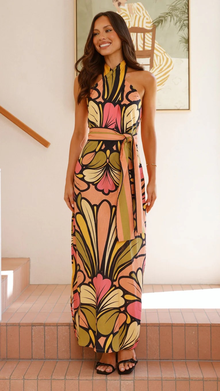 Elegant Halter Linen Long Large Hem Dresses