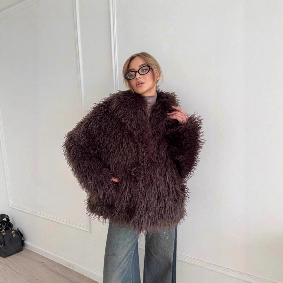 Women's Fur Large Lapel Artificial Fashion Fox Coats