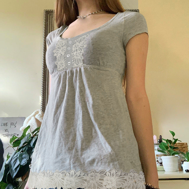 Square Collar Doll Shirt Design Sleeve T-shirt Tops