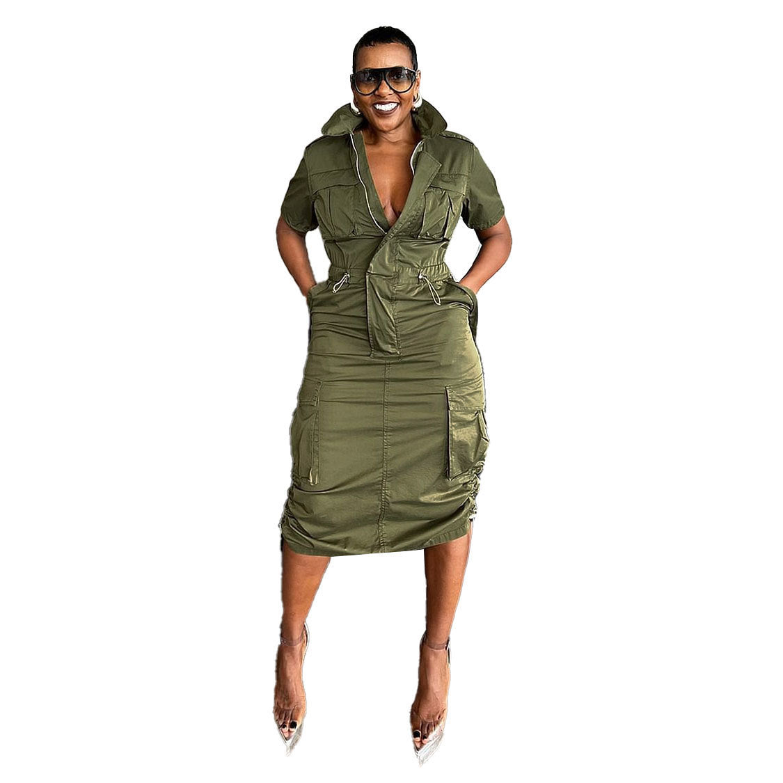 Graceful Comfortable Durable Drawstring Pocket Dress Dresses
