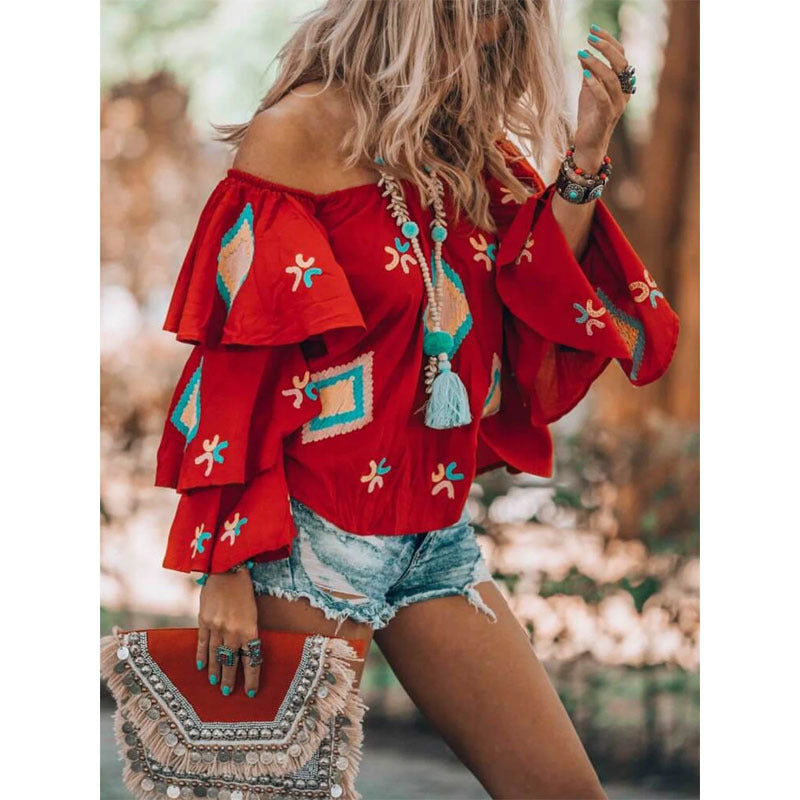 Women's Boho Long Sleeve Shirt Female Autumn Blouses