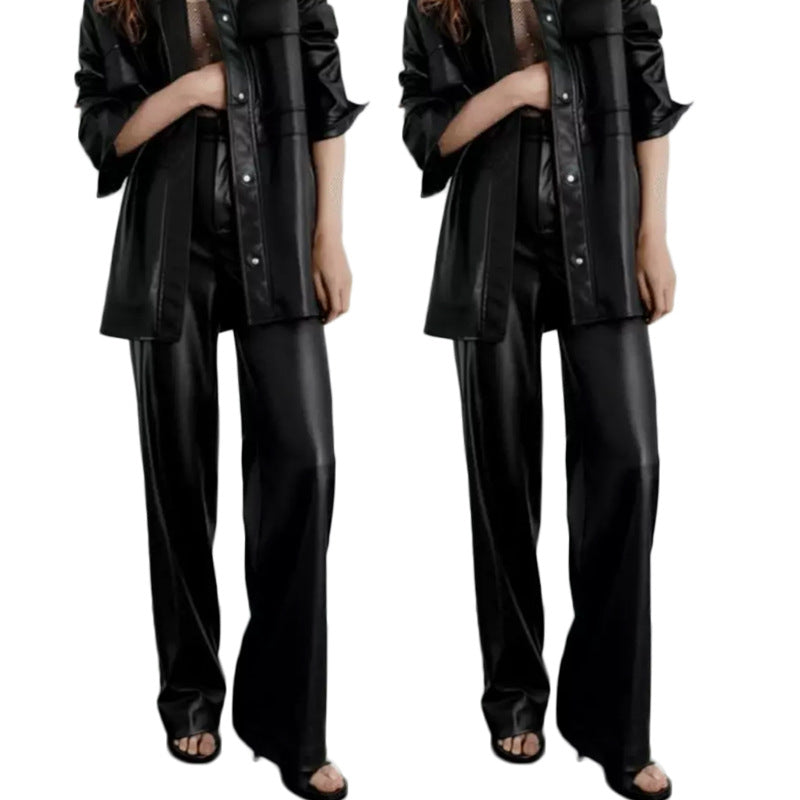 Women's Leather Casual Loose Hot High Waist Pants
