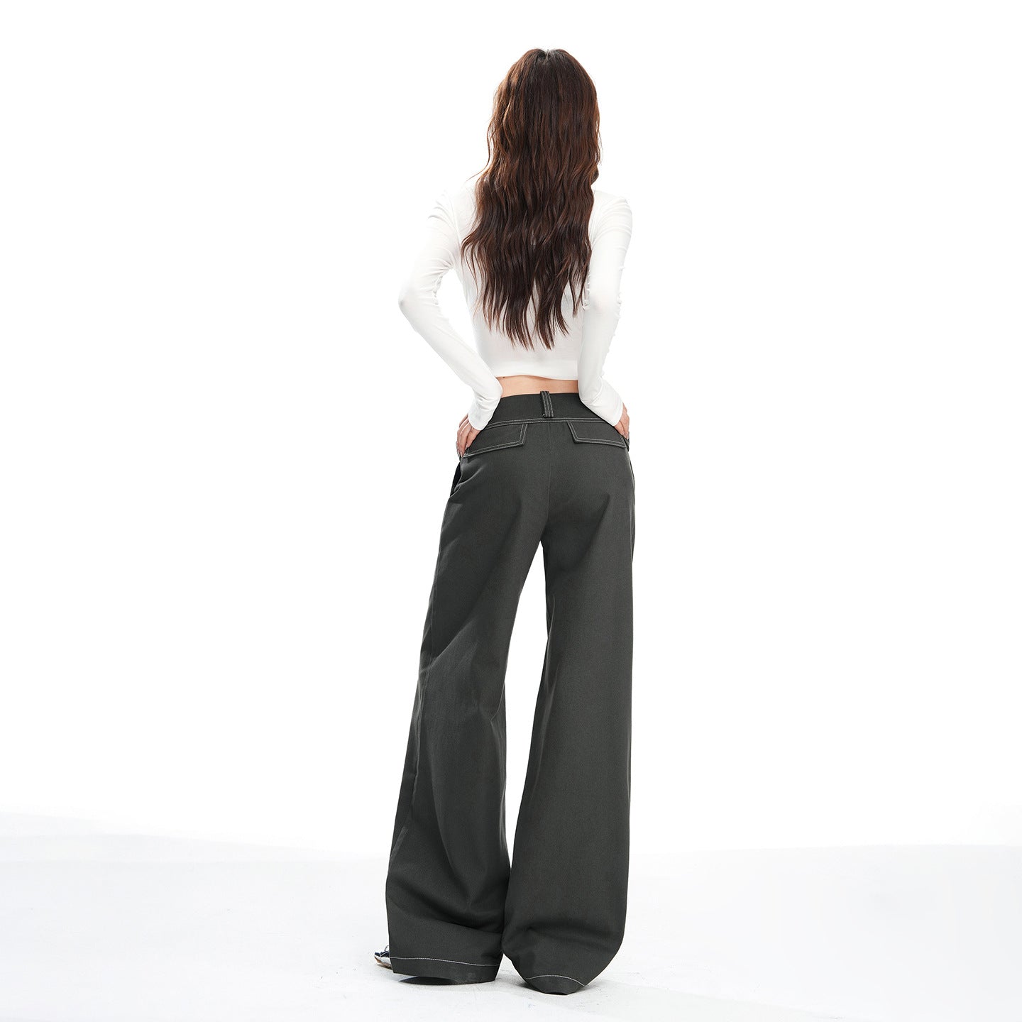 American Retro Double Waist Design Wide Pants