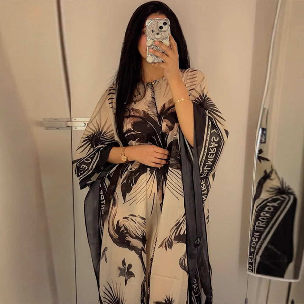 Women's Round Neck Bell Sleeve Printed Dress Dresses