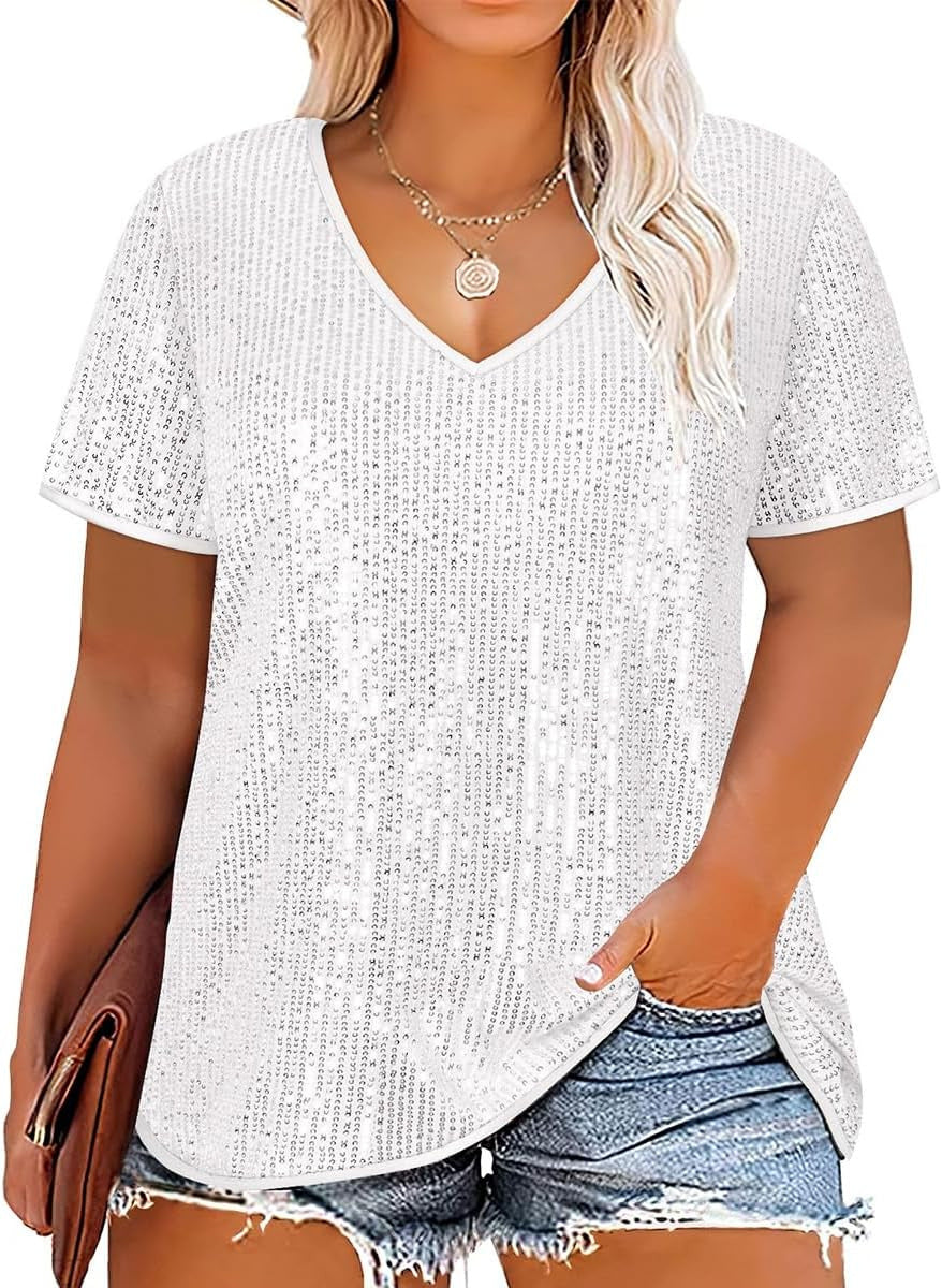 Women's Cross Summer Sexy Sequined Sleeve Loose-fitting Blouses