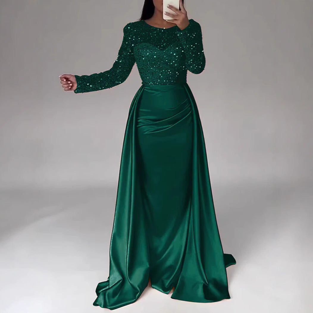 Women's Long-sleeved Elegant Host Temperament Queen Sequined Dresses
