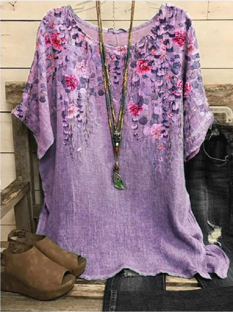 Women's Casual Loose Fashion Sleeve Elements Printed Blouses