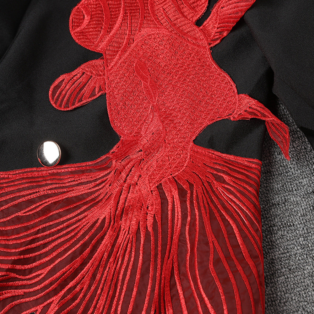 Women's Embroidery Small Goldfish Stitching Irregular Mesh Summer Coats