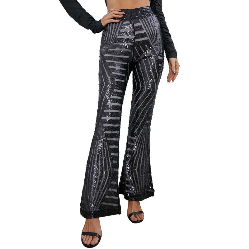 Women's Bell-bottom Sequin Casual Sequins Wide Leg High Pants