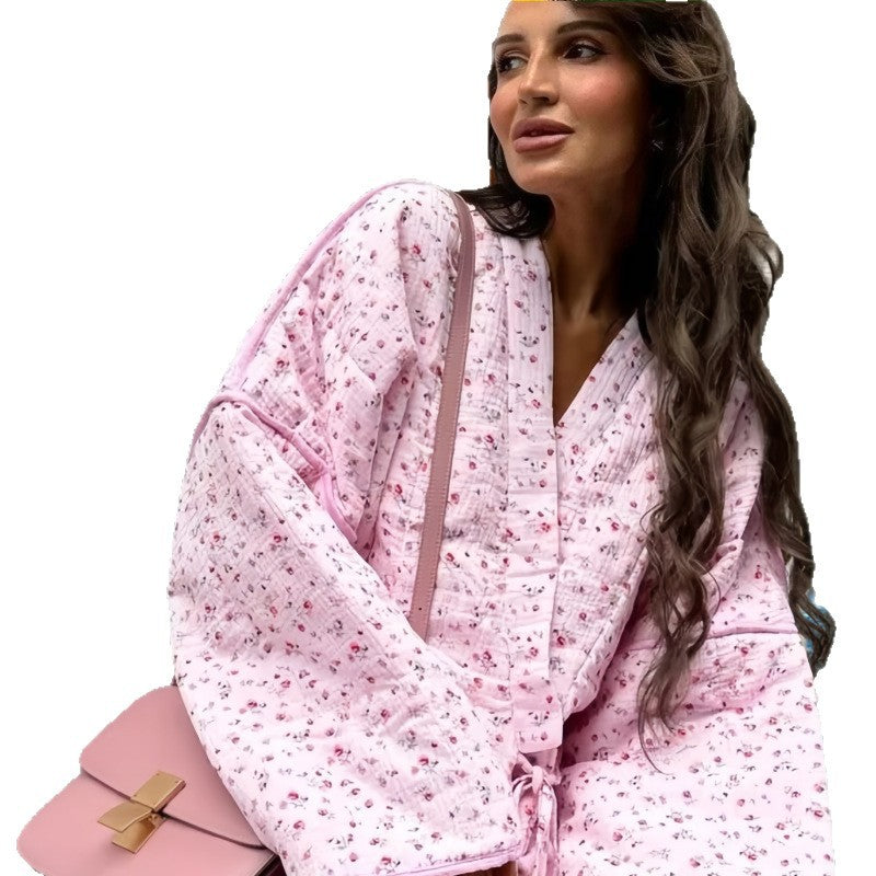 Women's Fashion Tie Pink Sweet Floral Bell Jackets
