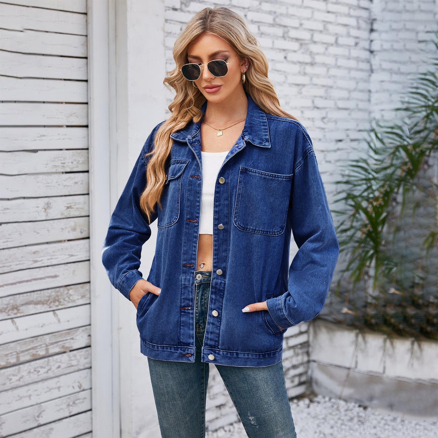 Women's Slouchy Creative Retro Washed Denim Jackets