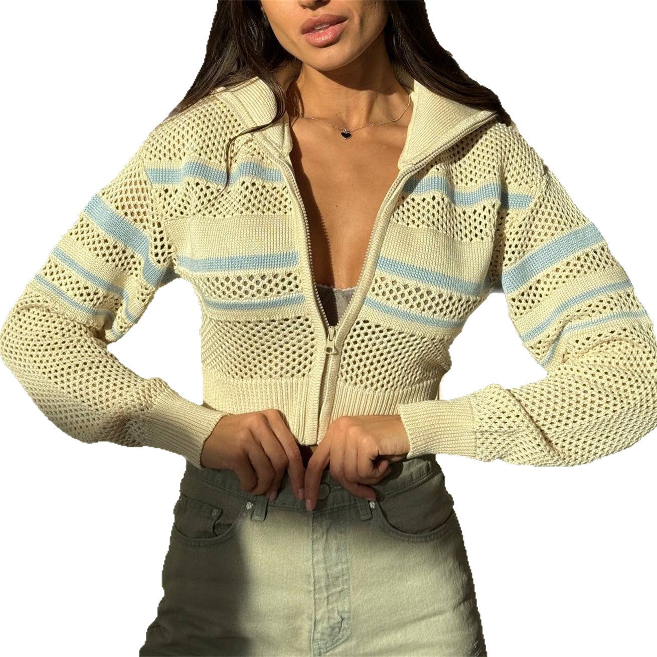 Women's Knitted Zipper Lapel Fashion Style Daily Coats