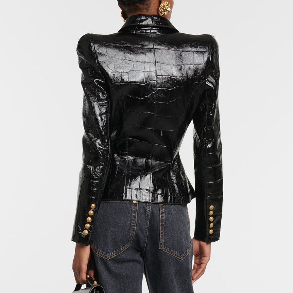 Leather Glossy Shrug Slim Fit Small Blazers