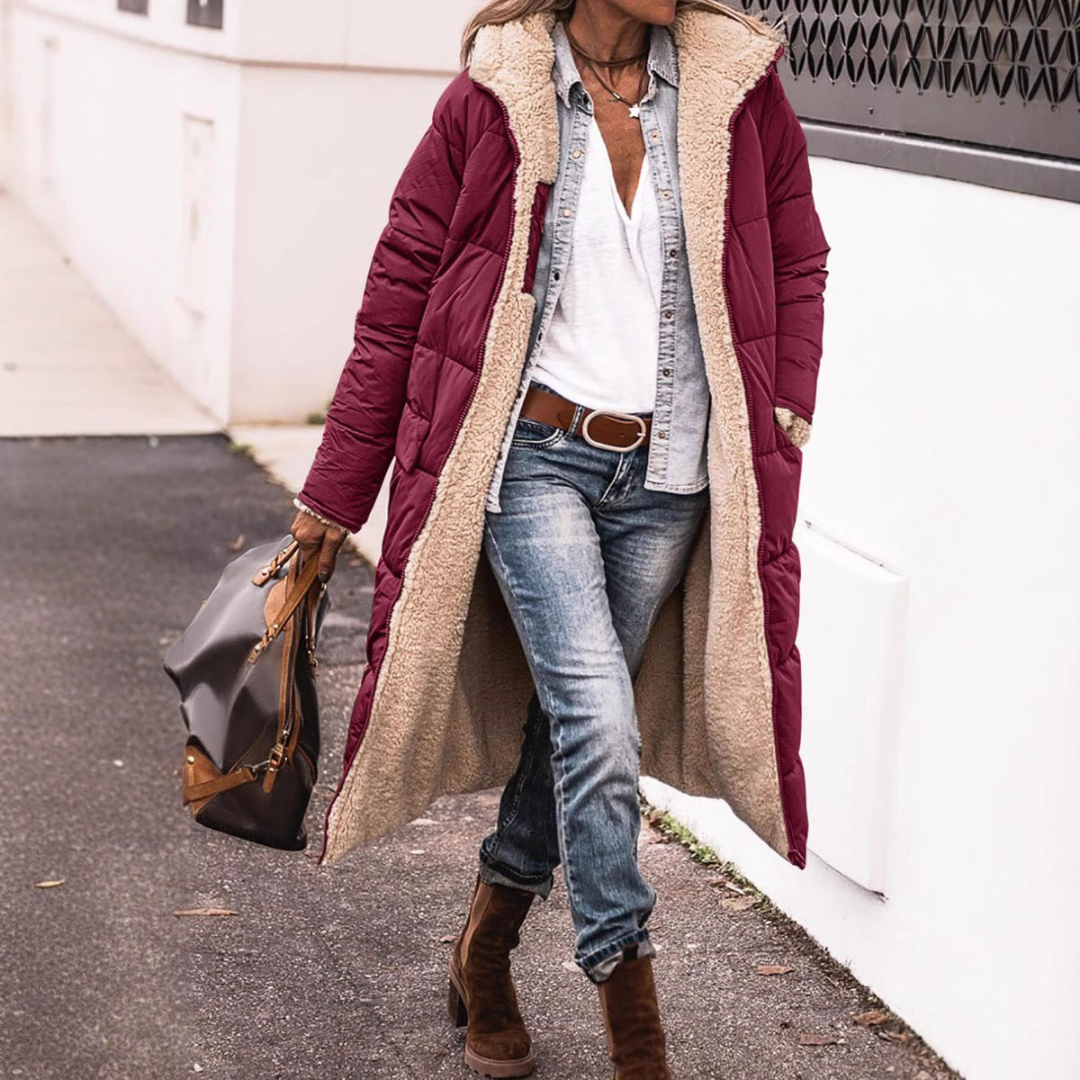 Color Hooded Cotton Long Sleeve Double-sided Coats