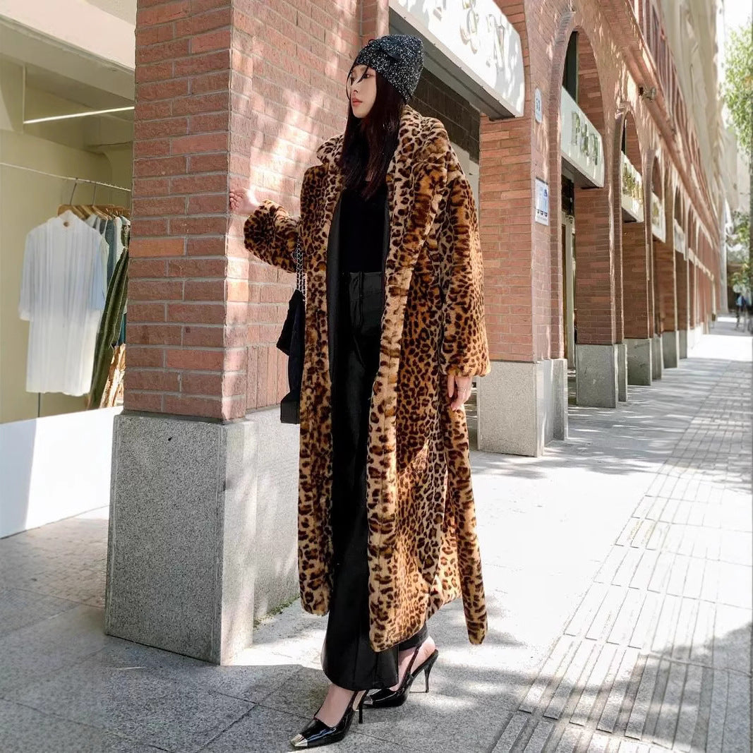Fur Imitation Leopard Print Rabbit Super Coats