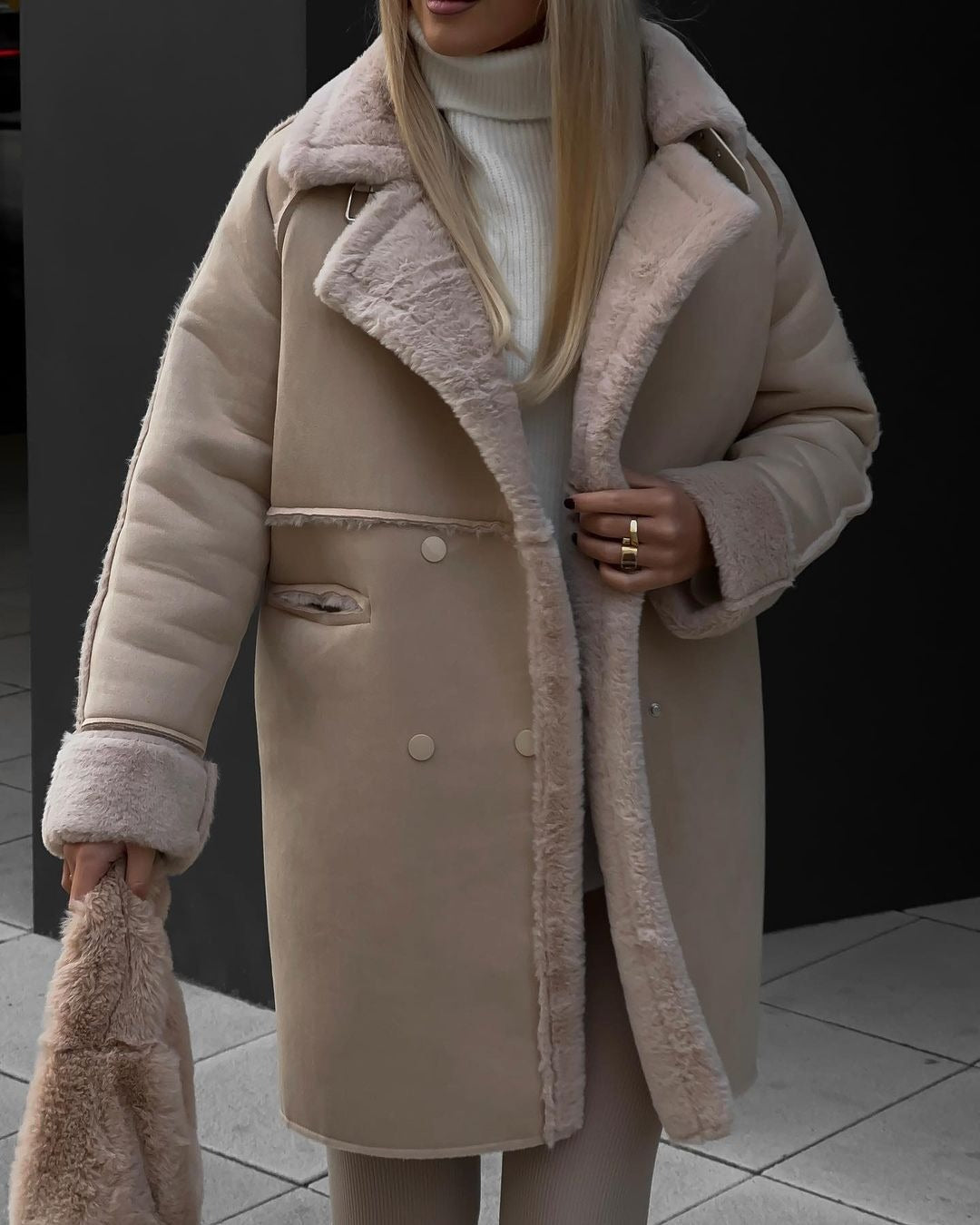 Winter Fur Suede Collar Long Sleeve Coats