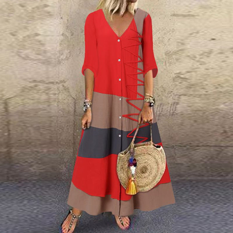 Summer Collar Sleeve Printed Long Dress Skirts