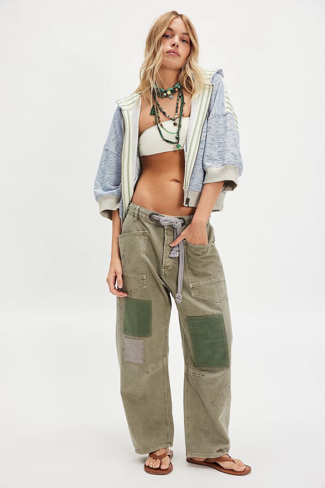 American Retro Washed Stitching Patchwork Straight Jeans