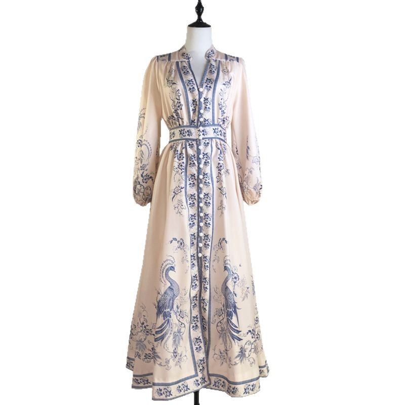 Women's Printed Vacation Style Single Breasted Long Sleeve Dresses