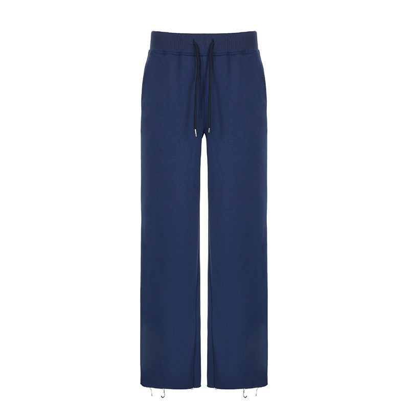 Color Elastic Lace Straight Simple Slimming Wide Pants