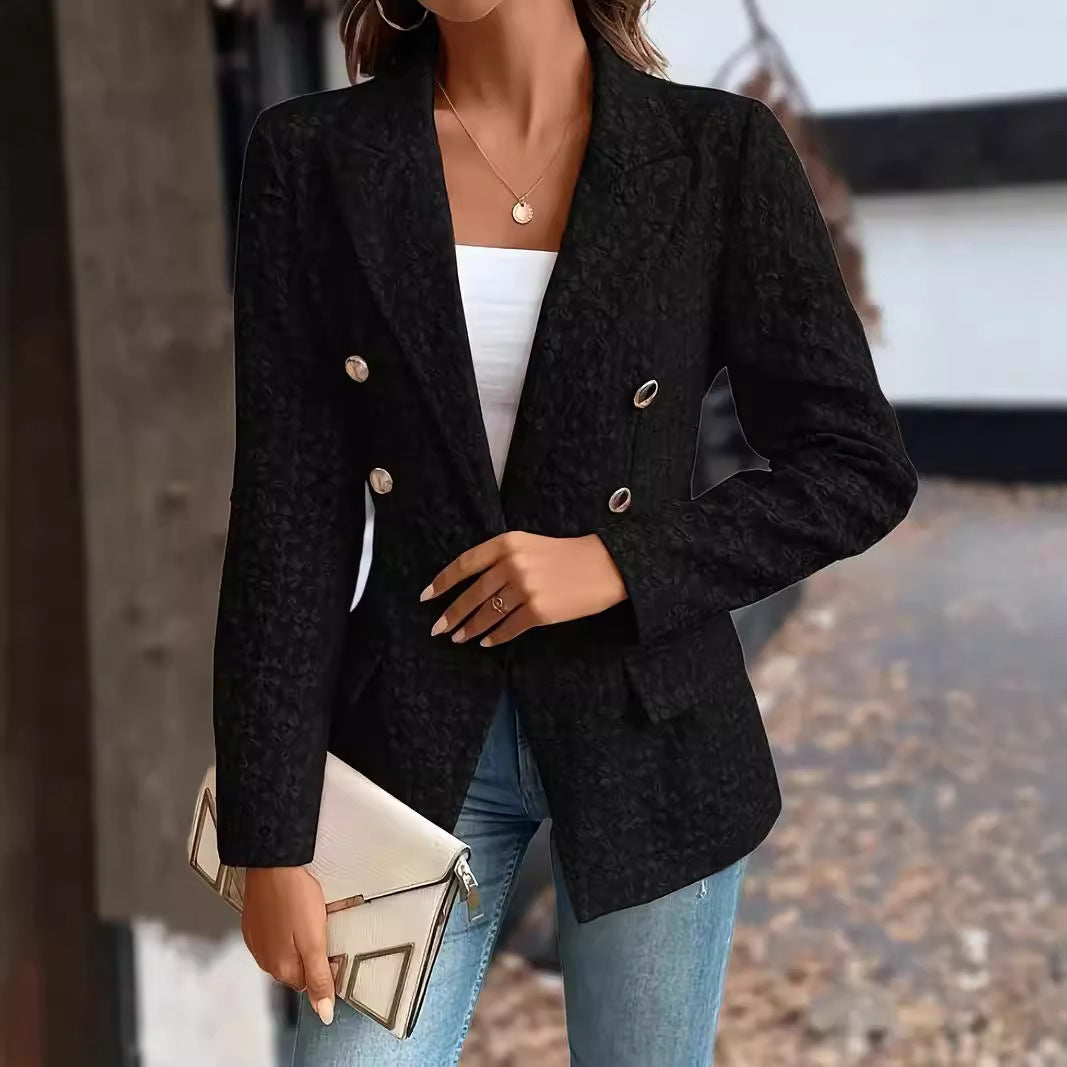 Women's Winter Fashion Temperament Pure Color Double Blazers
