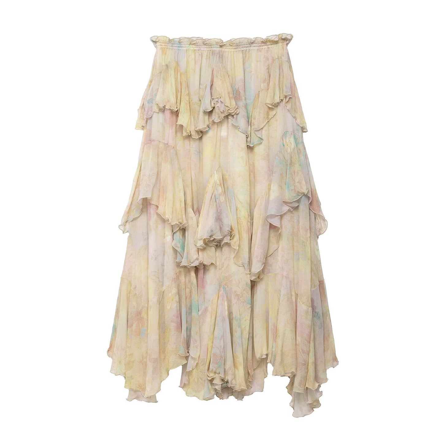 Women's French Retro Patchwork Printed Laminated Decoration Skirts