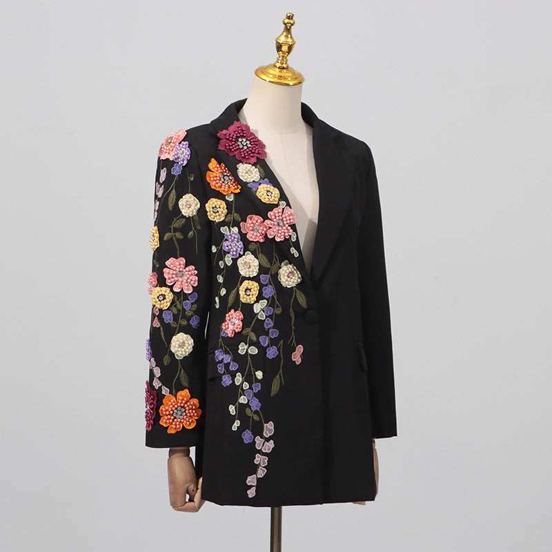 Women's Autumn Embroidery Three-dimensional Flower Elegant Versatile Blazers
