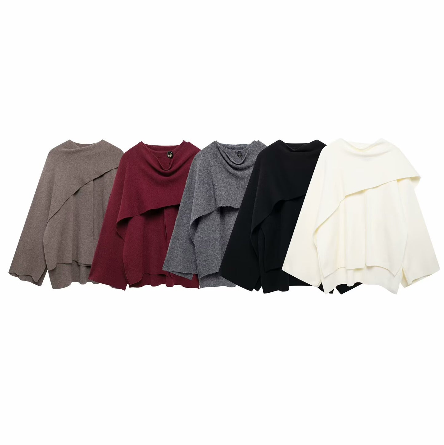 Women's Asymmetric Short-sleeved Scarf Knitted Overcoat Fashionable Knitwear