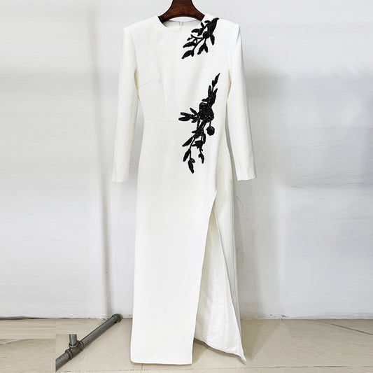 Long Dress Embroidered Beaded Flower Sleeve Dresses