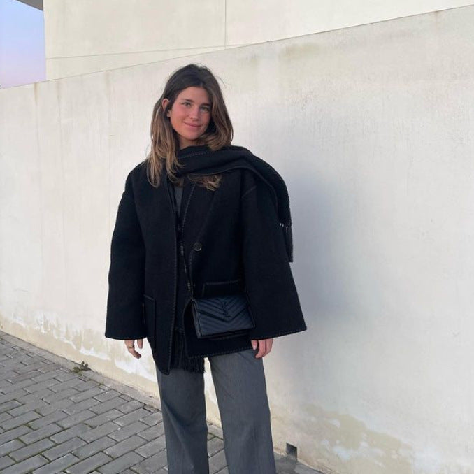 Women's Fashion Woolen Thick Loose With Scarf Sweaters