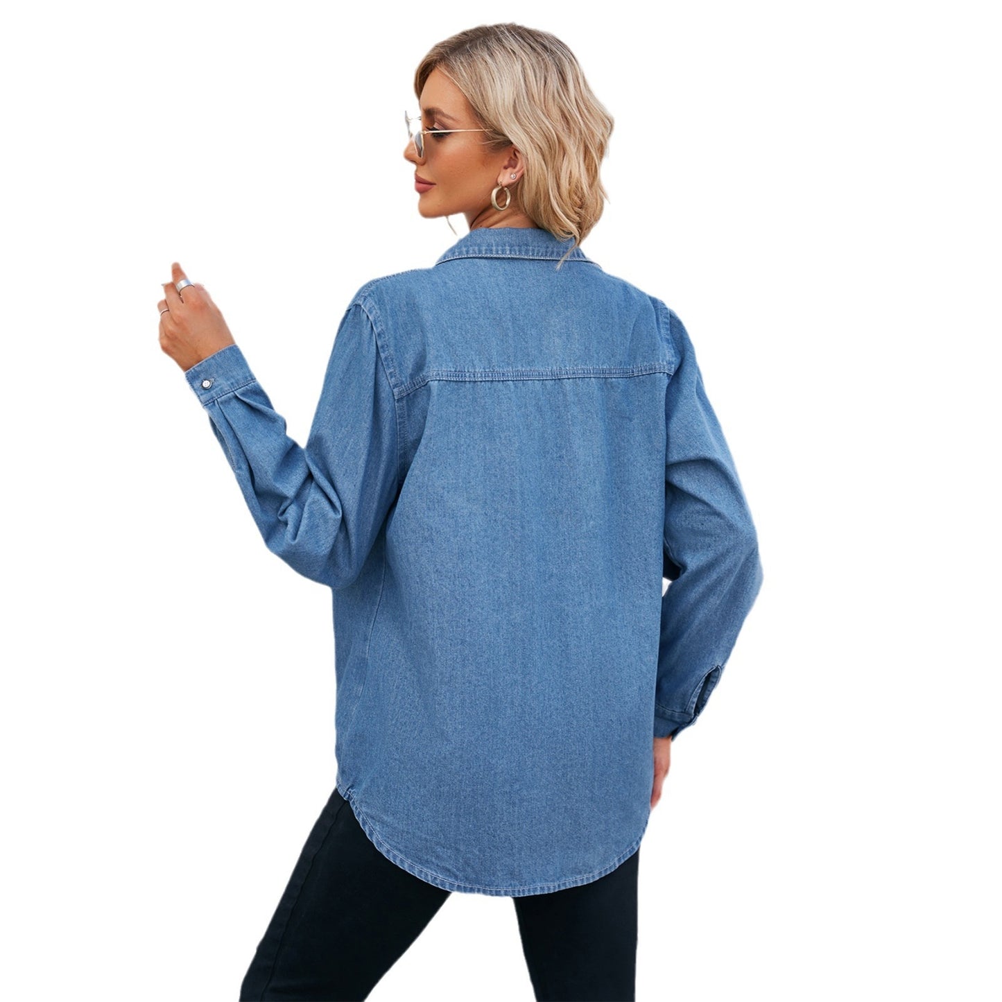 Durable Spring Washed Thin Denim Shirt Blouses