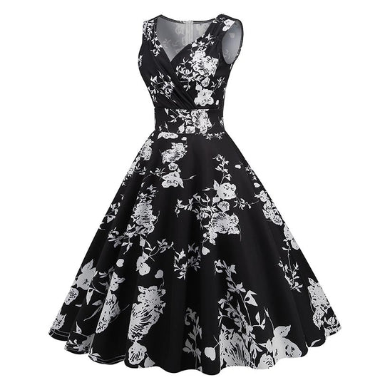 Women's Hepburn Style Vintage Printed Dress Dresses