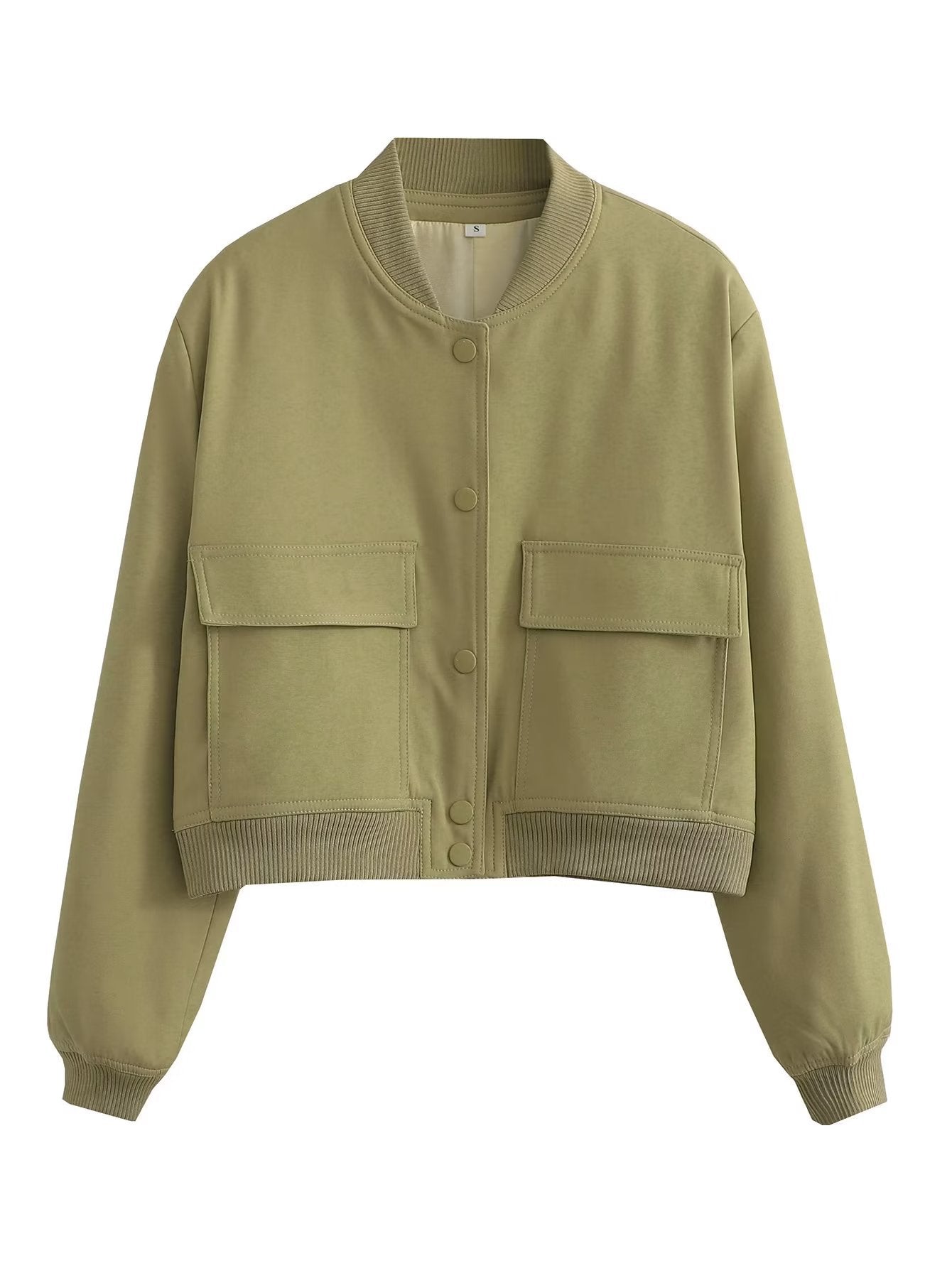 Women's Color Stand Collar Large Pocket Coats