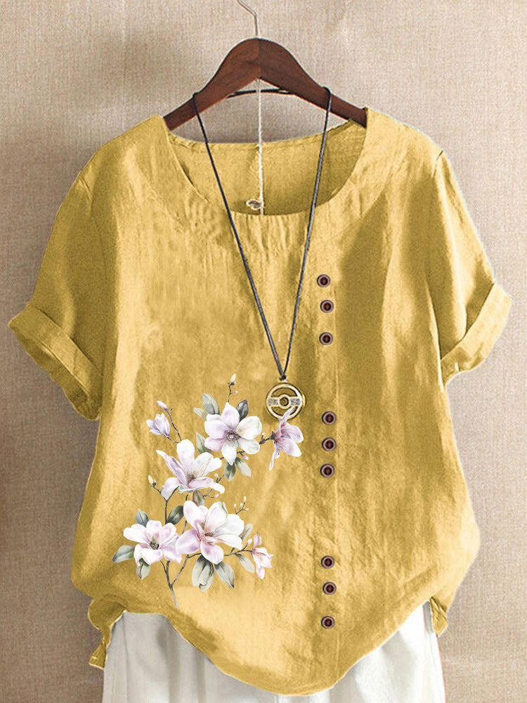 Women's Autumn Retro Cotton Linen Printed Loose Casual Shorts