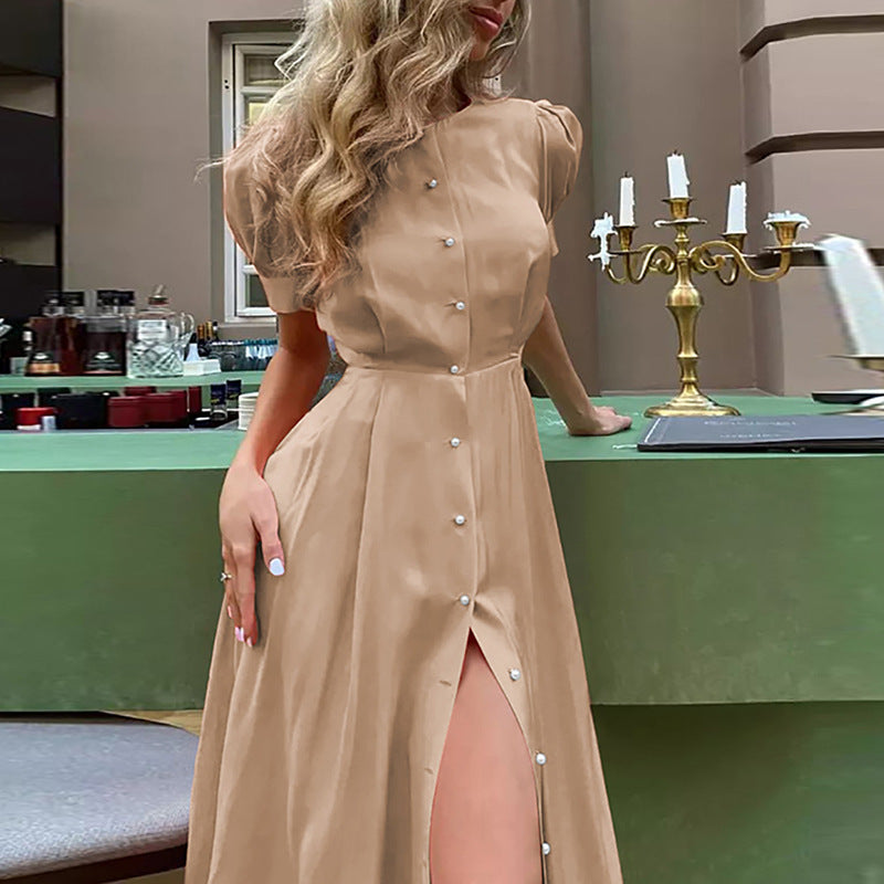 Solid Color Elegant Slim High Waist Dresses