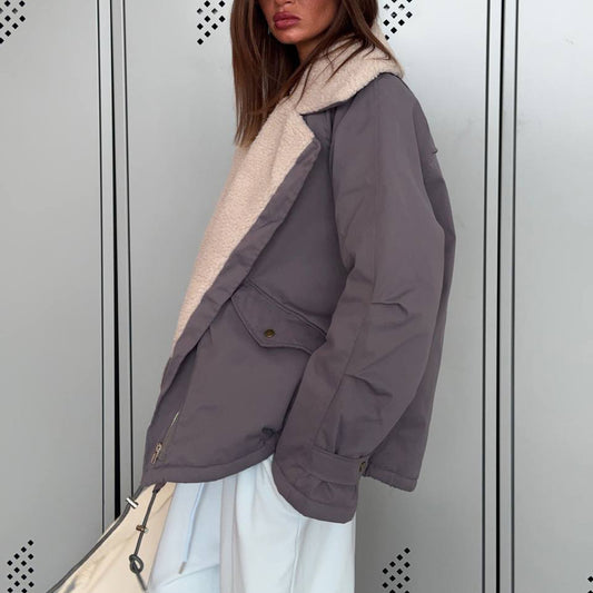 Women's Polo Collar Loose Warm Tooling Style Jackets
