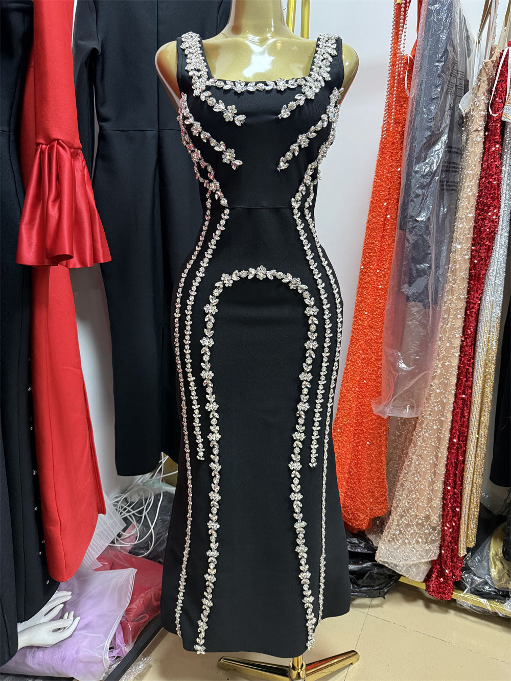 Quality Fashion Black Backless Brace Skinny Long Bandage Dresses