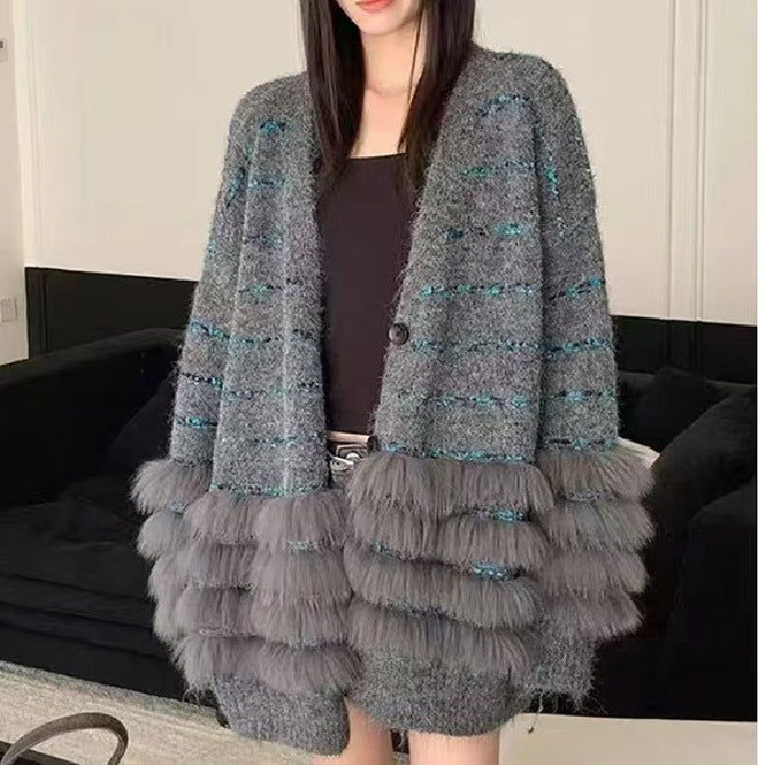 Style Idle Patchwork Knitting Imitation Fur Fashion Sweaters