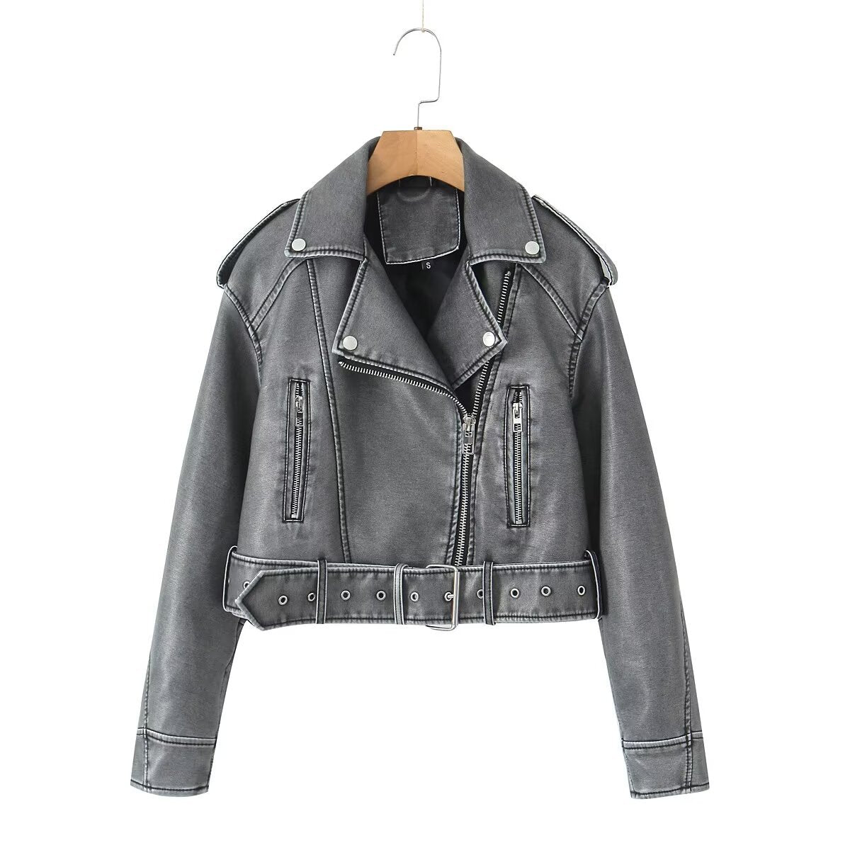 Women's Autumn Street Fashion Wash Imitation Leather Jackets