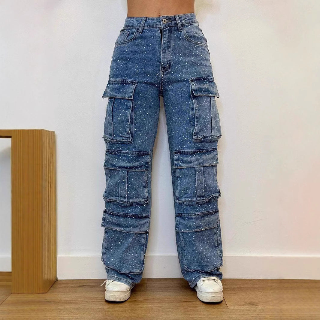 Women's Fashion Street Style Pocket Casual Overalls Jeans