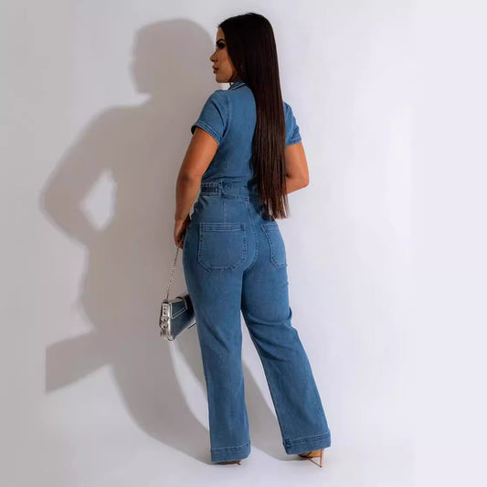 Classic Popular Sexy Fashion Denim Short-sleeved Jumpsuits