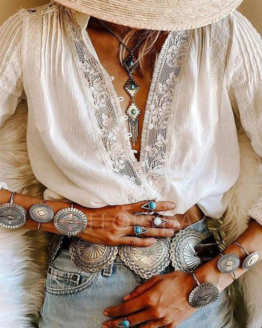 Women's Spring Lace French Style White Shirt Clothing